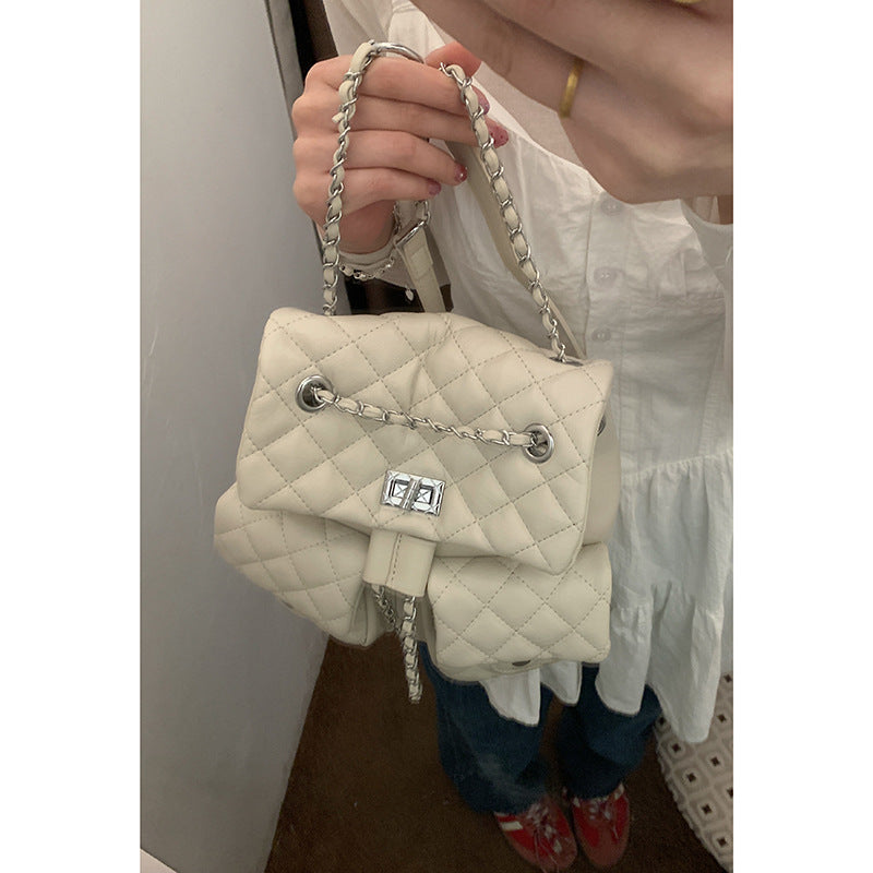 Women's Korean Version Of Style Chain Diamond Plaid Backpacks