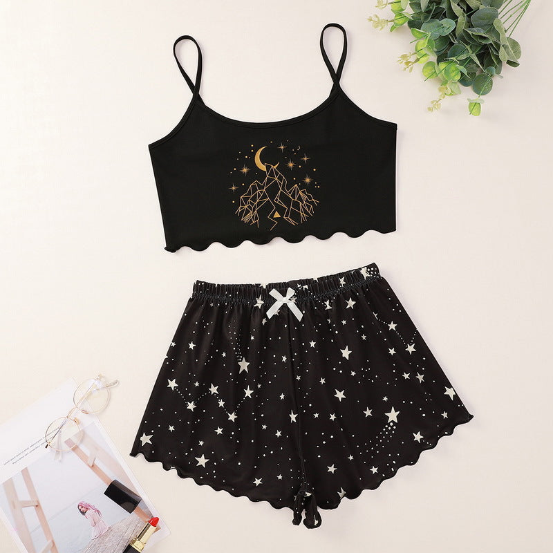 Classic Printed Strap Tube Home Wear Suits