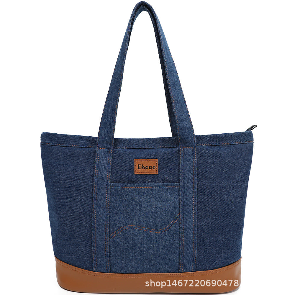 Women's White Canvas Denim Korean Simple Large Tote Bags