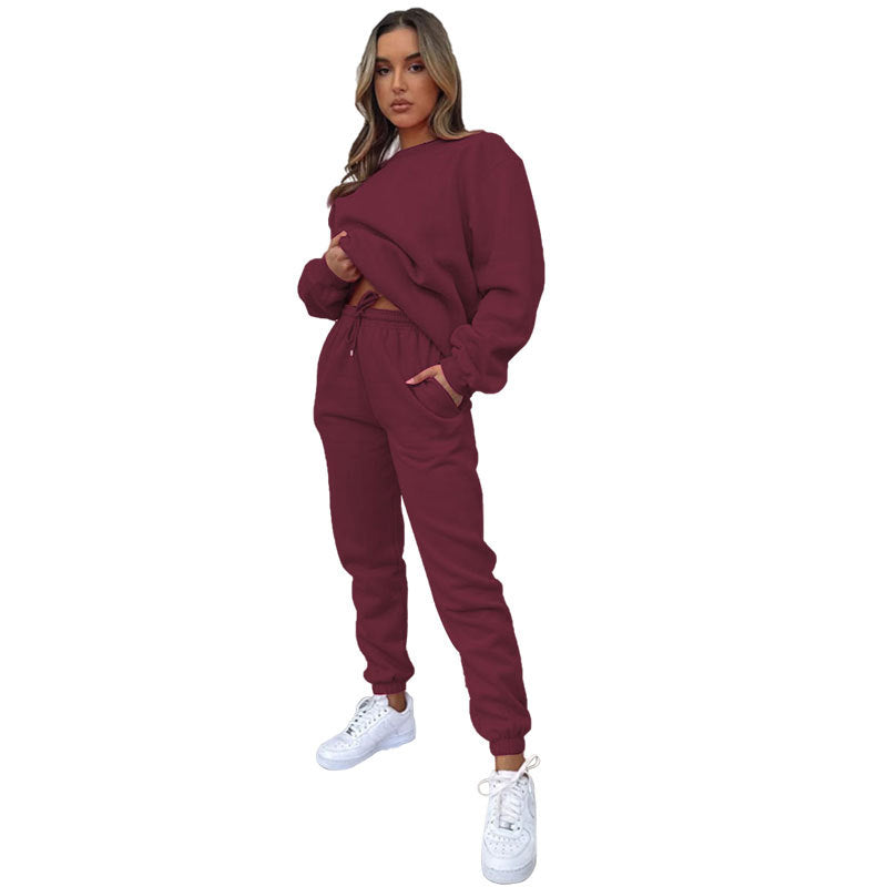 Women's Solid Color Round Neck Pullover Fashion Suits