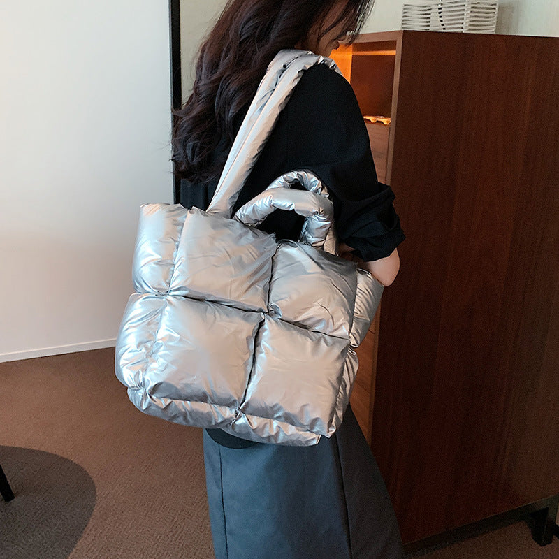 Women's Plaid Large Capacity Down Fashion Trendy Shoulder Bags