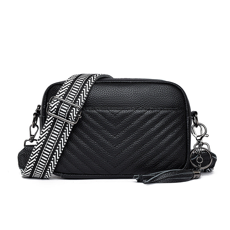 Women's Layer Leather Female Embroidery Thread Solid Crossbody Bags