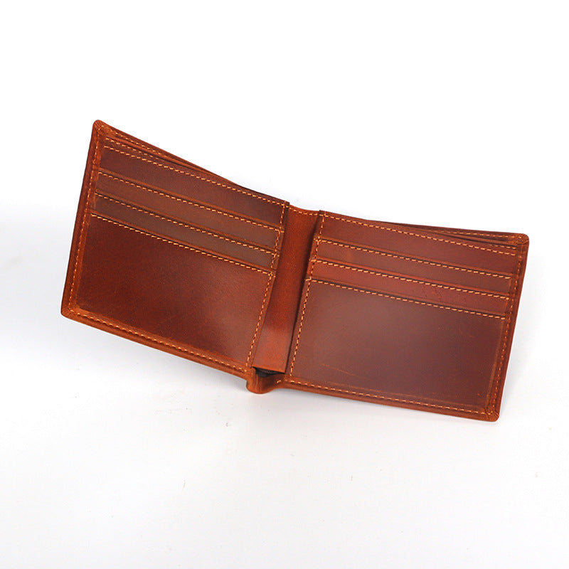 Men's Mattes Crazy Horse Leather Distressed Retro Simple Short Two Fold Men's Wallet