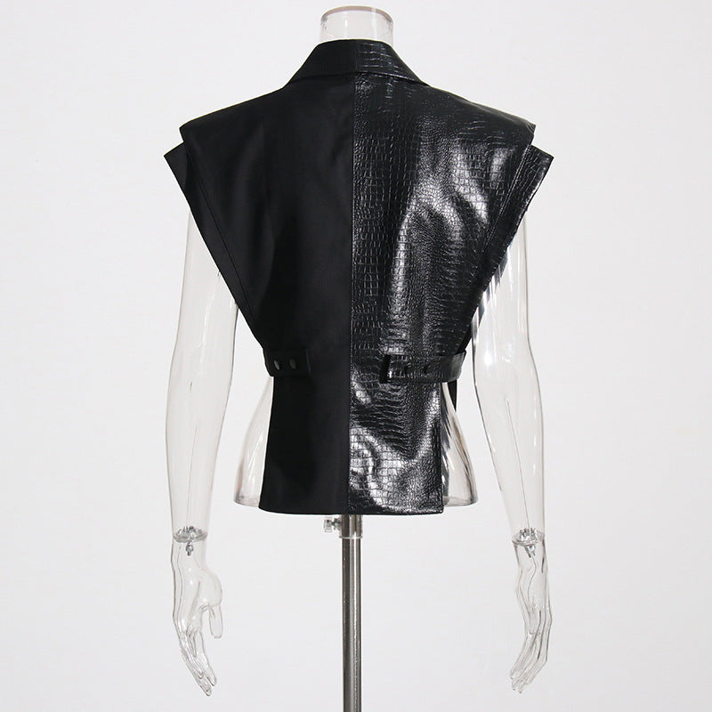 Crocodile Pattern Leather Stitching Fabric Personality Jackets
