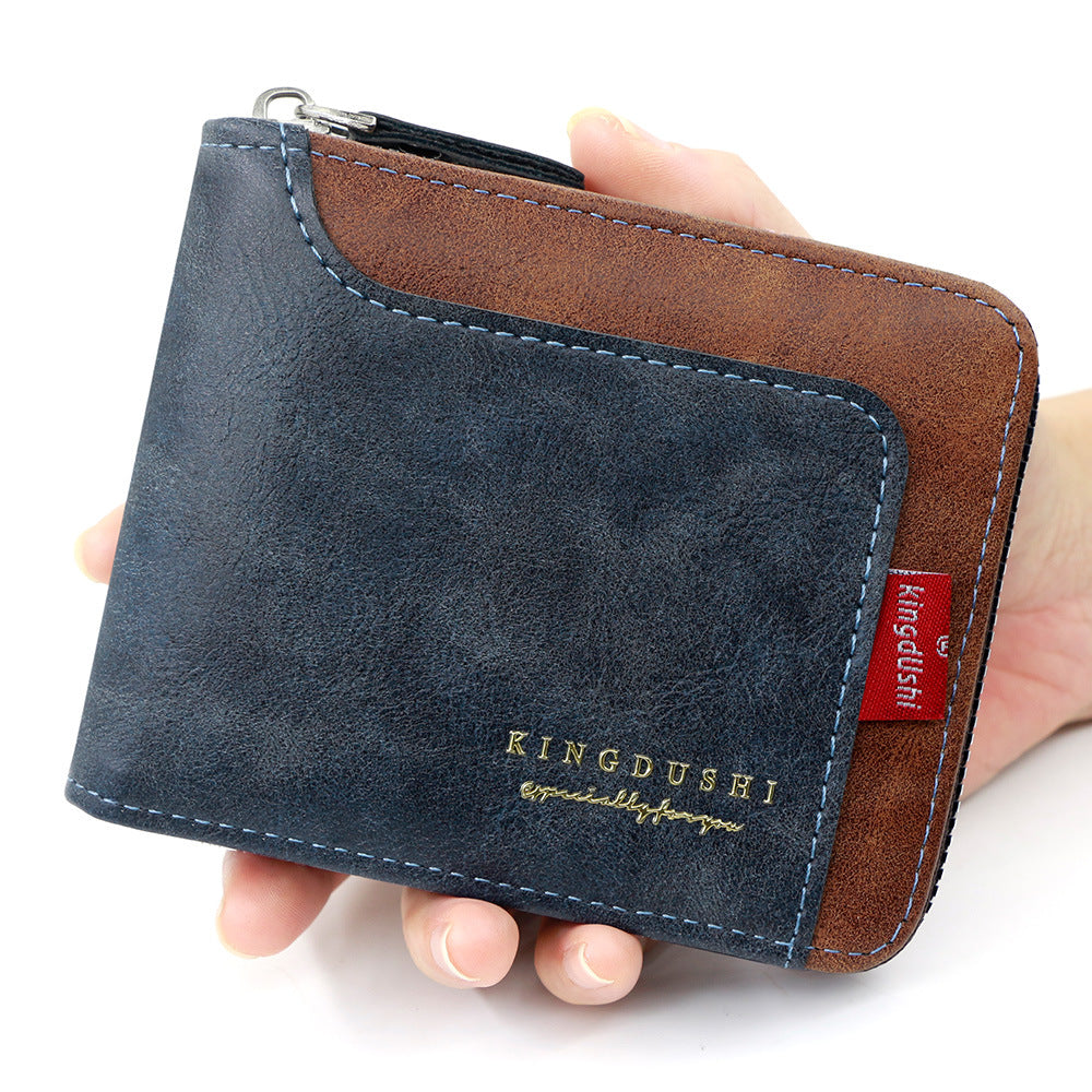 Men's Short Vintage Patchwork Chain Zipper Men's Wallet