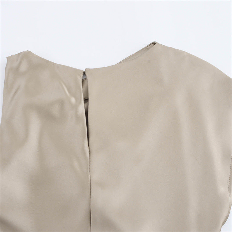 Women's Fashion Temperament Pleated Silk Satin Texture Dresses