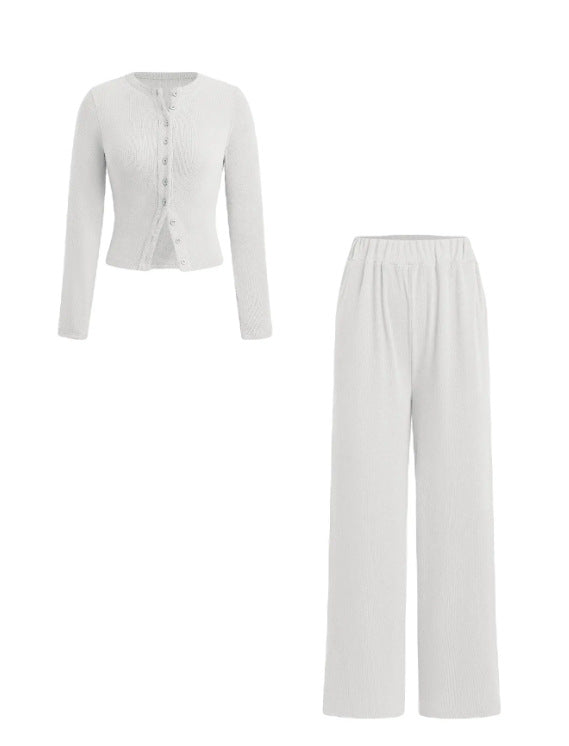 Casual Buttoned Long Sleeve Wide Leg Suits