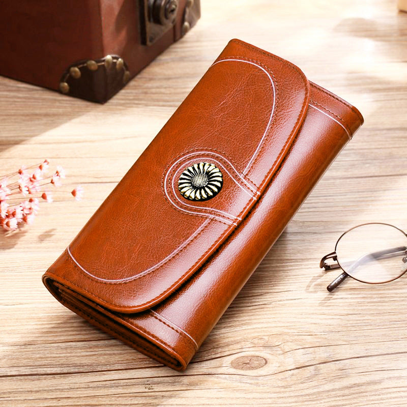Women's Long Fashion Genuine Leather Large Capacity Ladies Wallets
