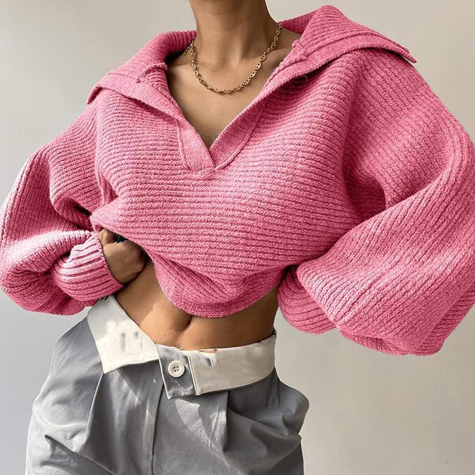 Women's Casual Stylish Knitted Lapel Pullover Sweaters