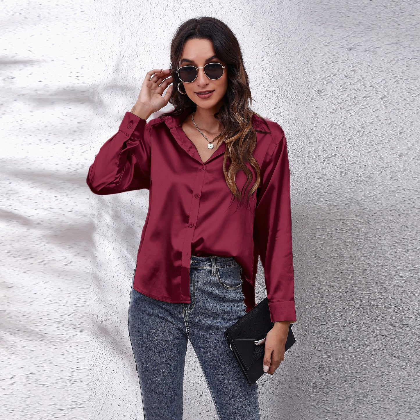 Women's New Popular Satin Shirt Long-sleeved Clothing