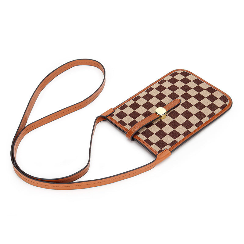 Women's Mobile Female Fashion Thin Plaid Cowhide Phone Bags