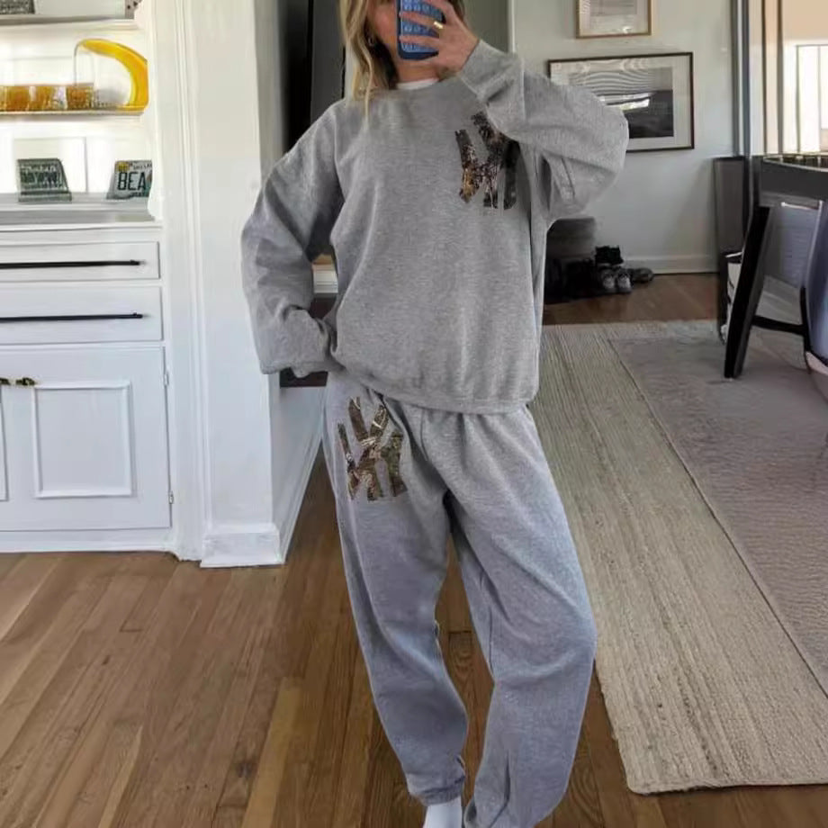 Women's Long Sleeve Round Neck Loose Sweatshirt Suits