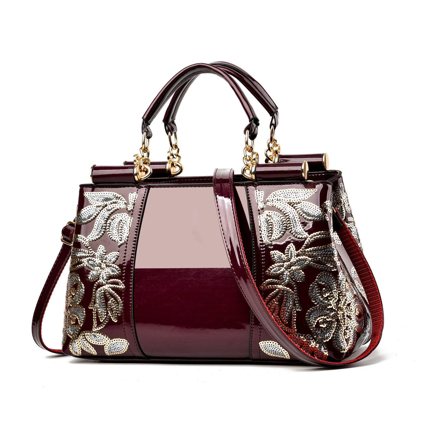 Women's Fashion Embroidery Large Capacity Bright Leather Shoulder Bags