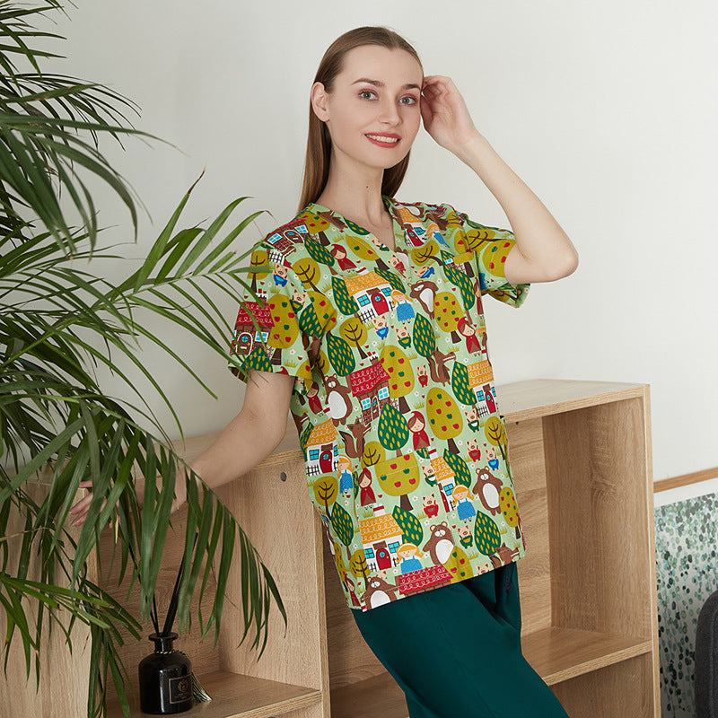 Women's & Men's & Cartoon Printed T-shirt For Surgical Gown Uniform