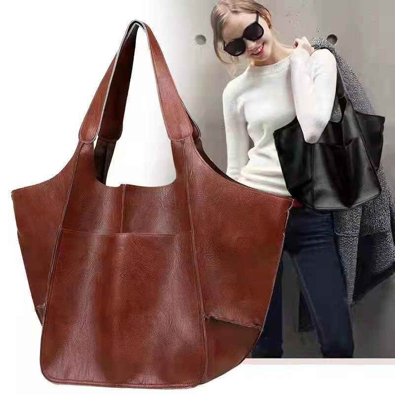 Women's Simple Big Soft Leather Large Capacity Bags