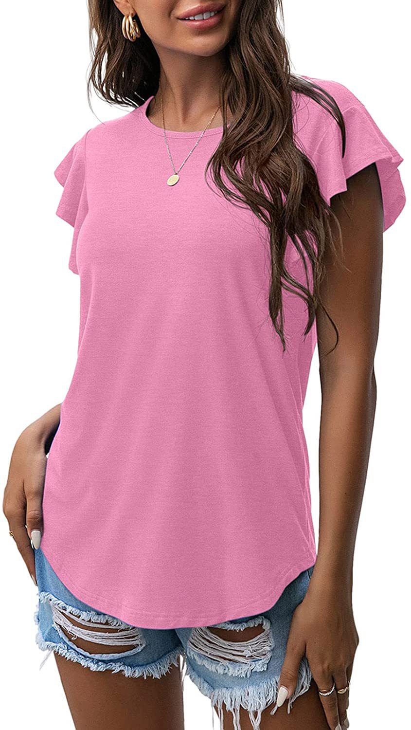 Women's Round Neck Ruffled Sleeve T-shirt Blouses