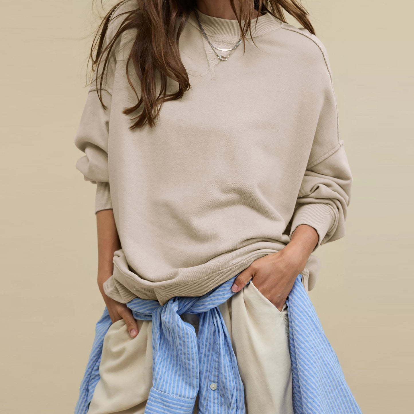 Women's Loose Casual Fashion Round Neck Commuting Sweaters