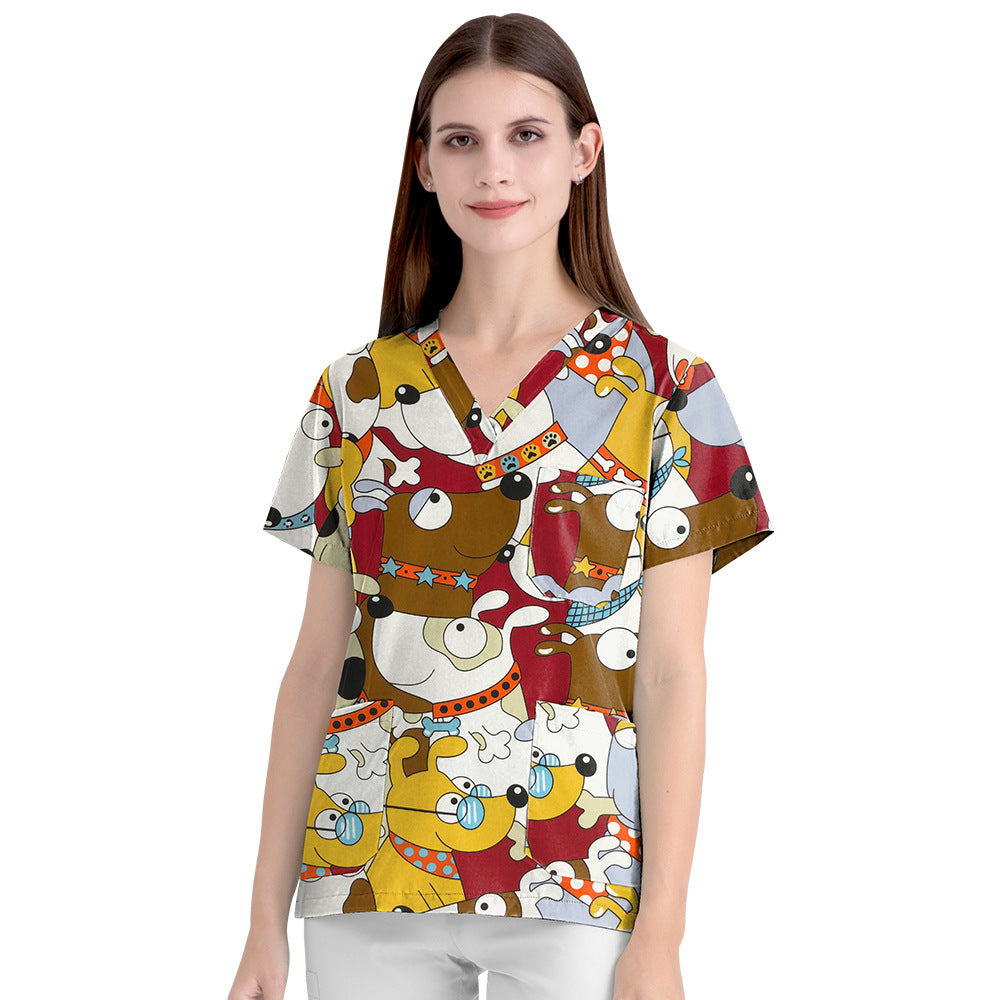 Women's Cartoon Print Surgical Gown Cloth For Uniform