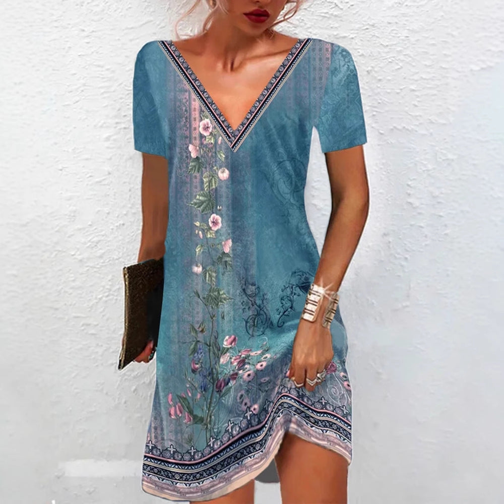 Women's National Style Printed Casual Sleeve Dress Dresses