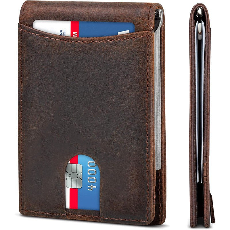 Men's Gold Clip Solid Color Bifold Leather Card Holder