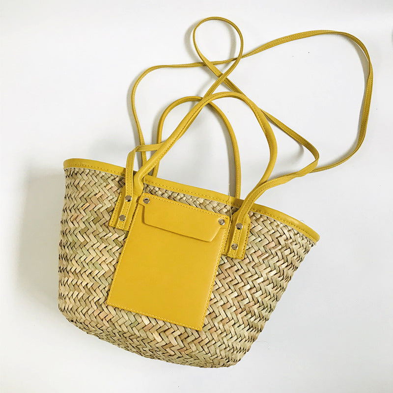 Women's Straw Open Large Woven Oblique Basket Shoulder Bags