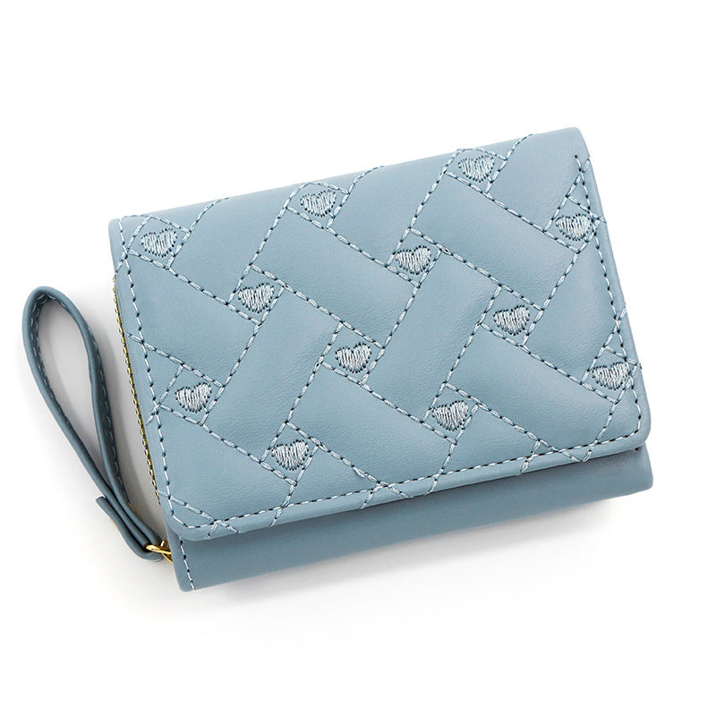 Women's Short Chic Embroidered Love Female Tri Fold Multiple Ladies Wallet