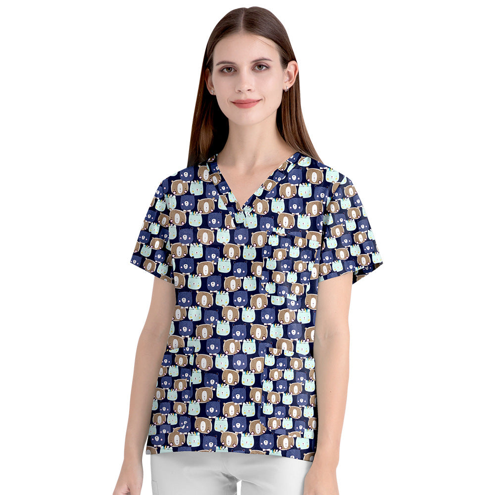 Women's Cartoon Print Surgical Gown Cloth For Uniform
