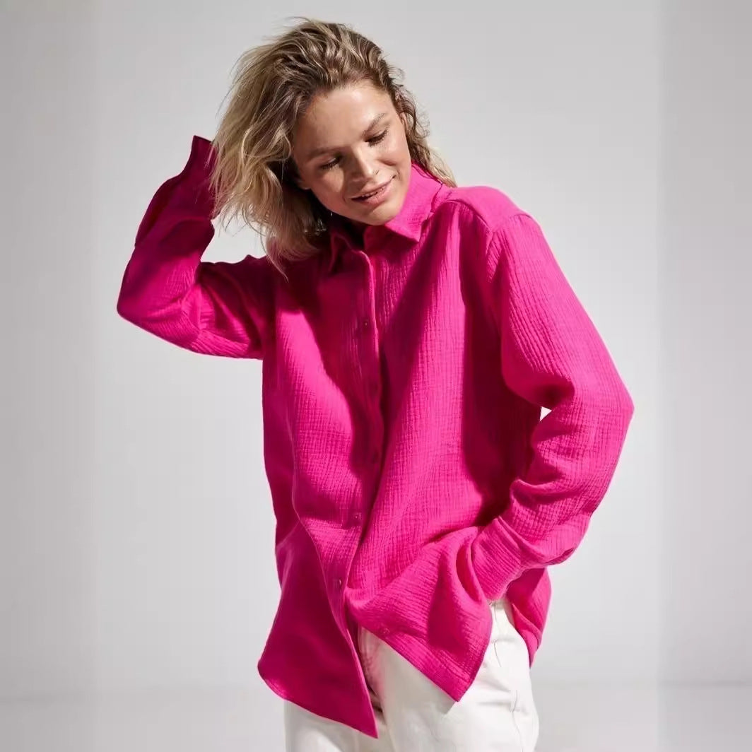 Cotton Crepe Shirt Spring Comfortable Loose Blouses