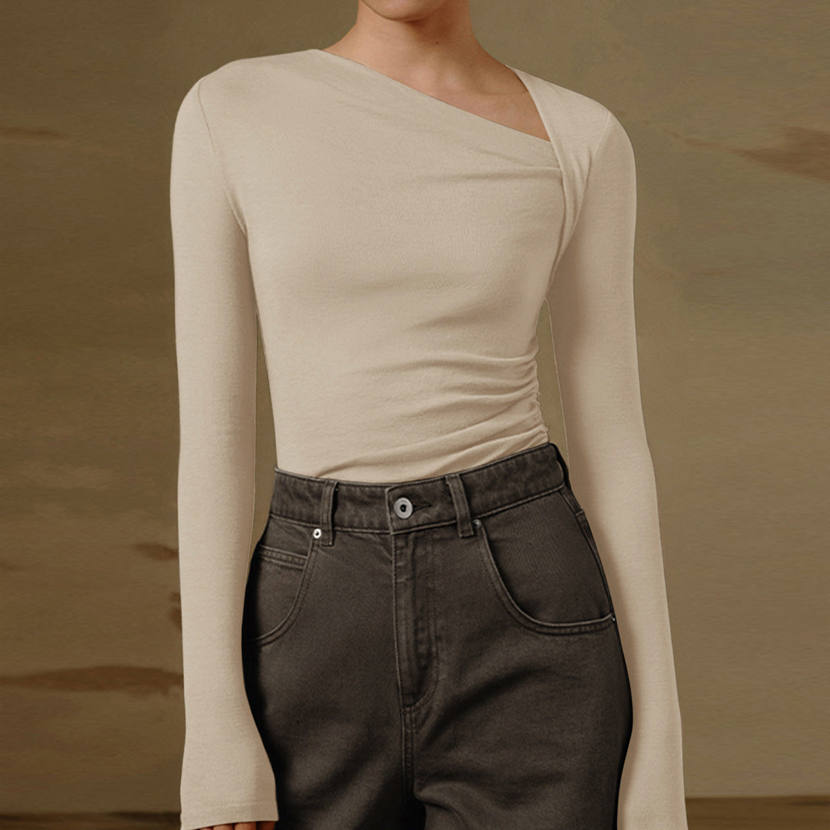 Slimming Long Sleeves Solid Color Inner Blouses