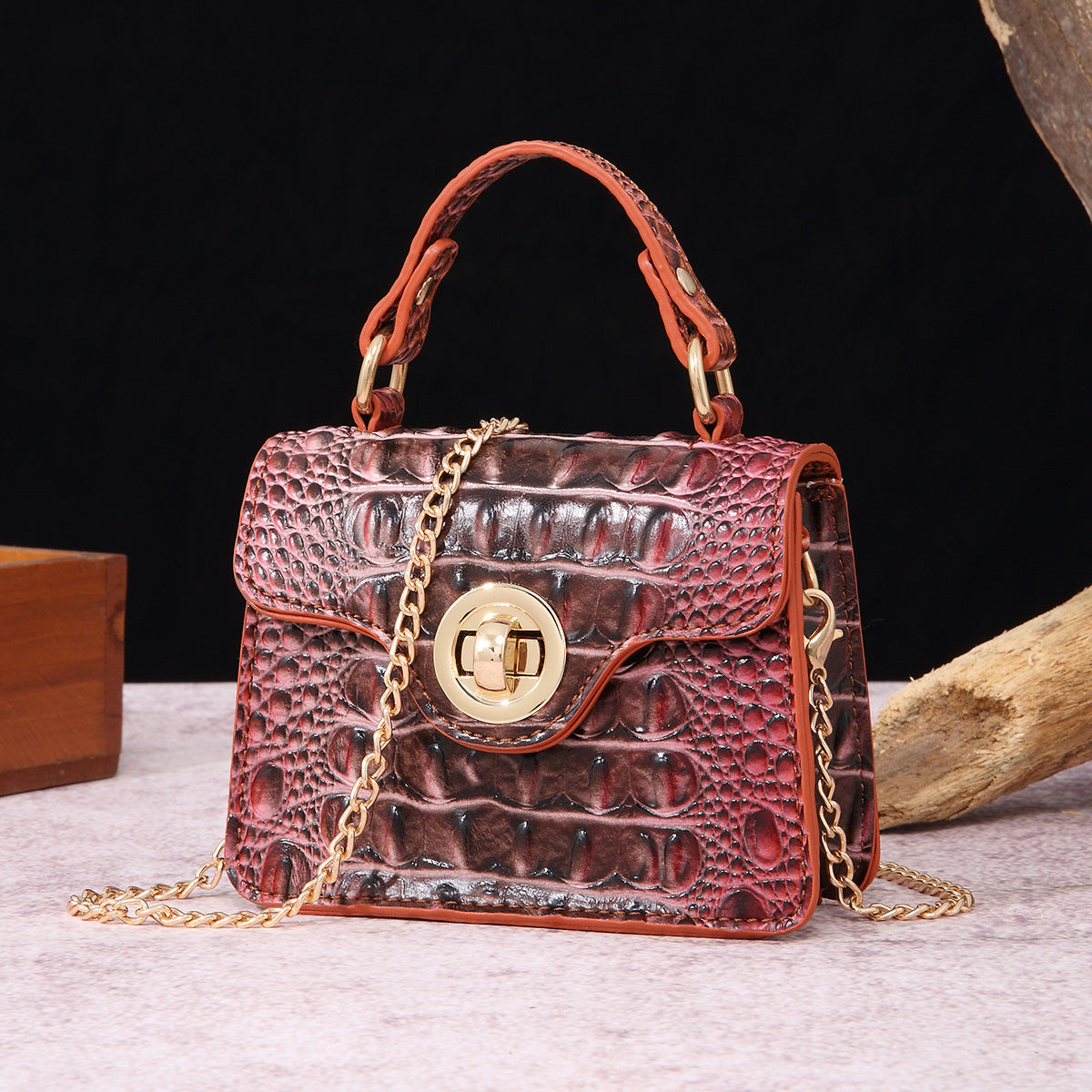 Women's Portable Retro Brahmin Crocodile Pattern Crossbody Bags
