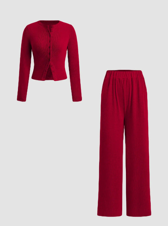 Casual Buttoned Long Sleeve Wide Leg Suits