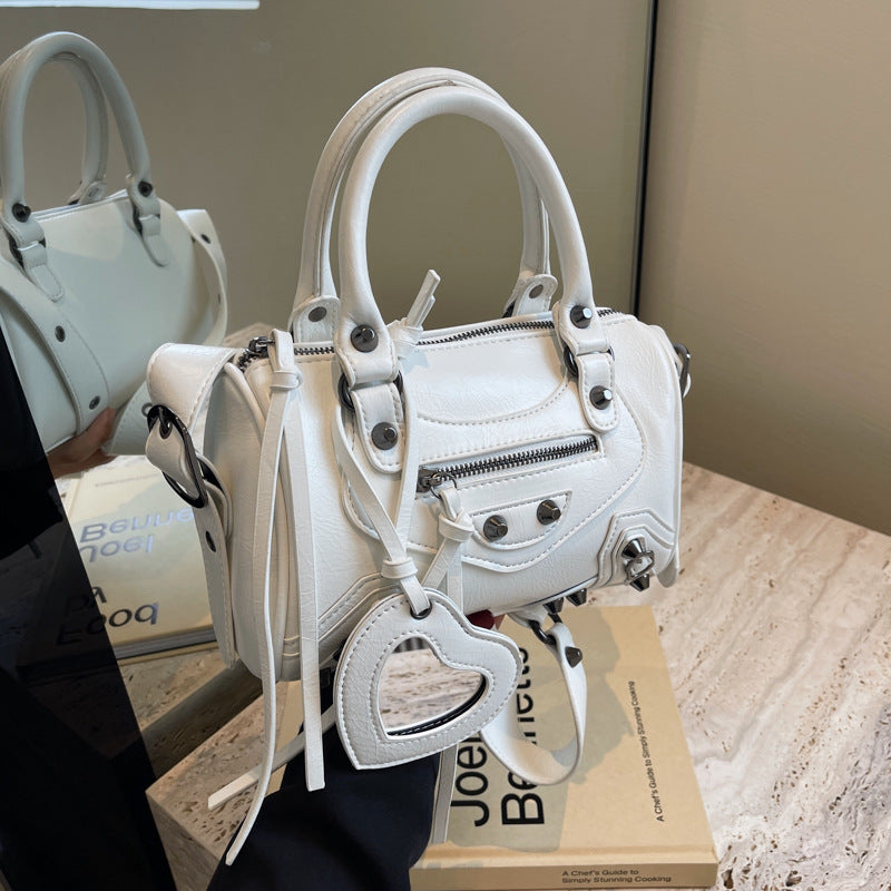 Women's Retro Portable Tassel Rivet Decoration Motorcycle Crossbody Bags
