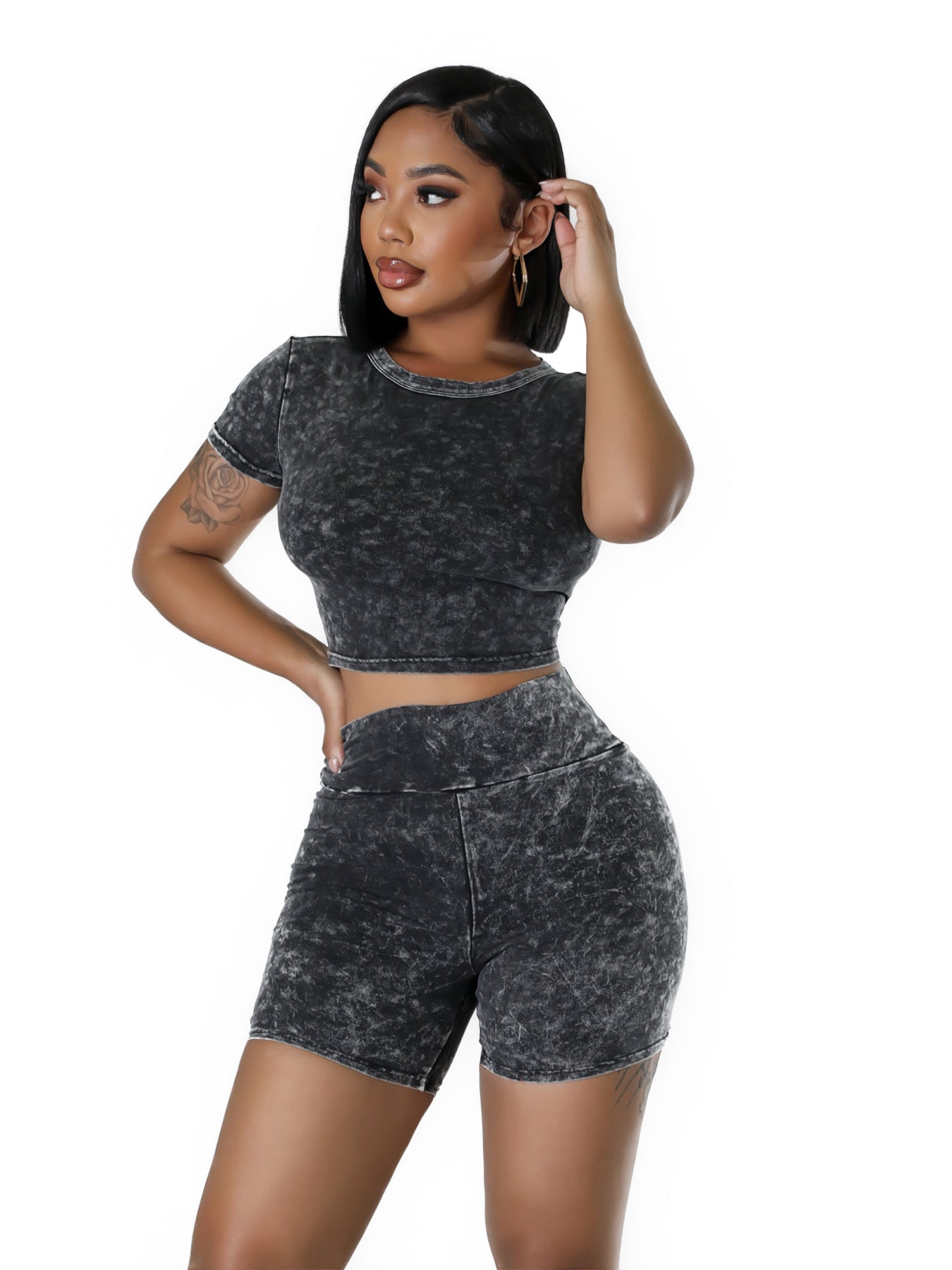 Women's Washed Fried Flowers Old High Waist Suits