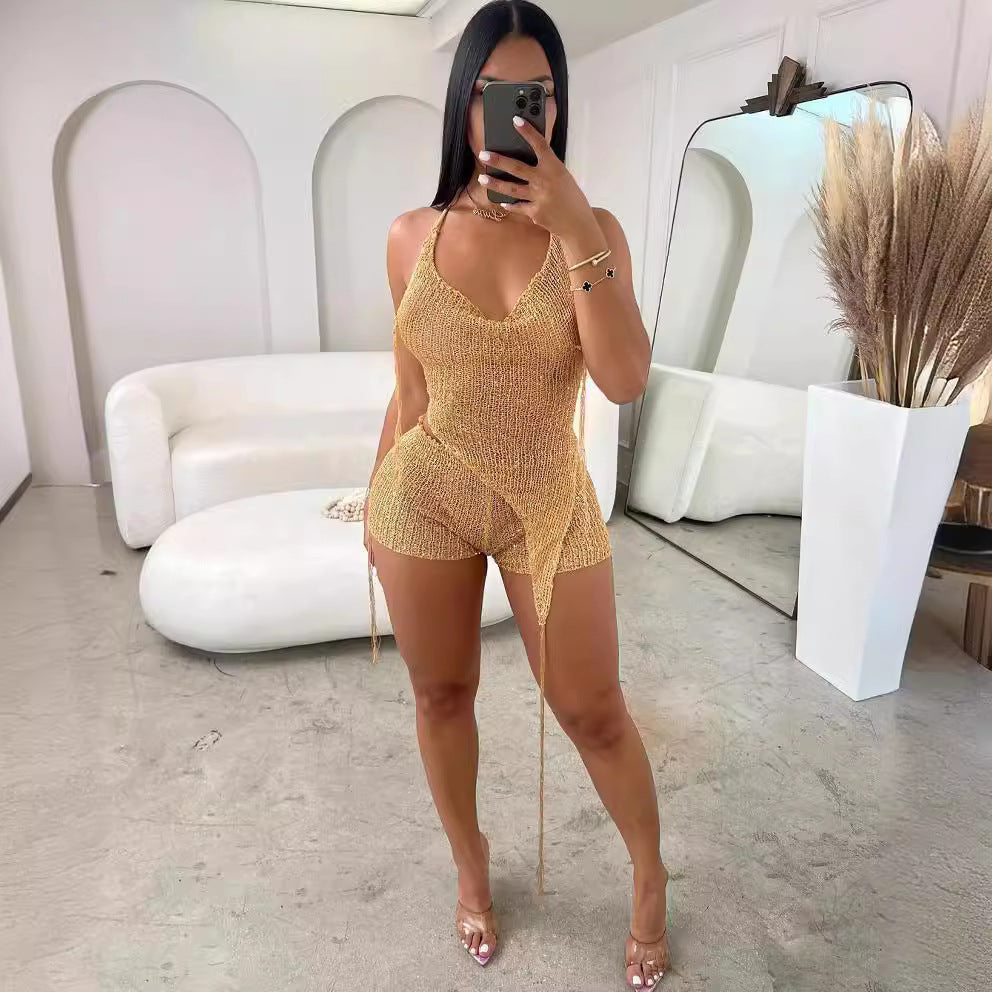 Women's Sexy Bodybuilding Cutout Sequined Three-piece Suits