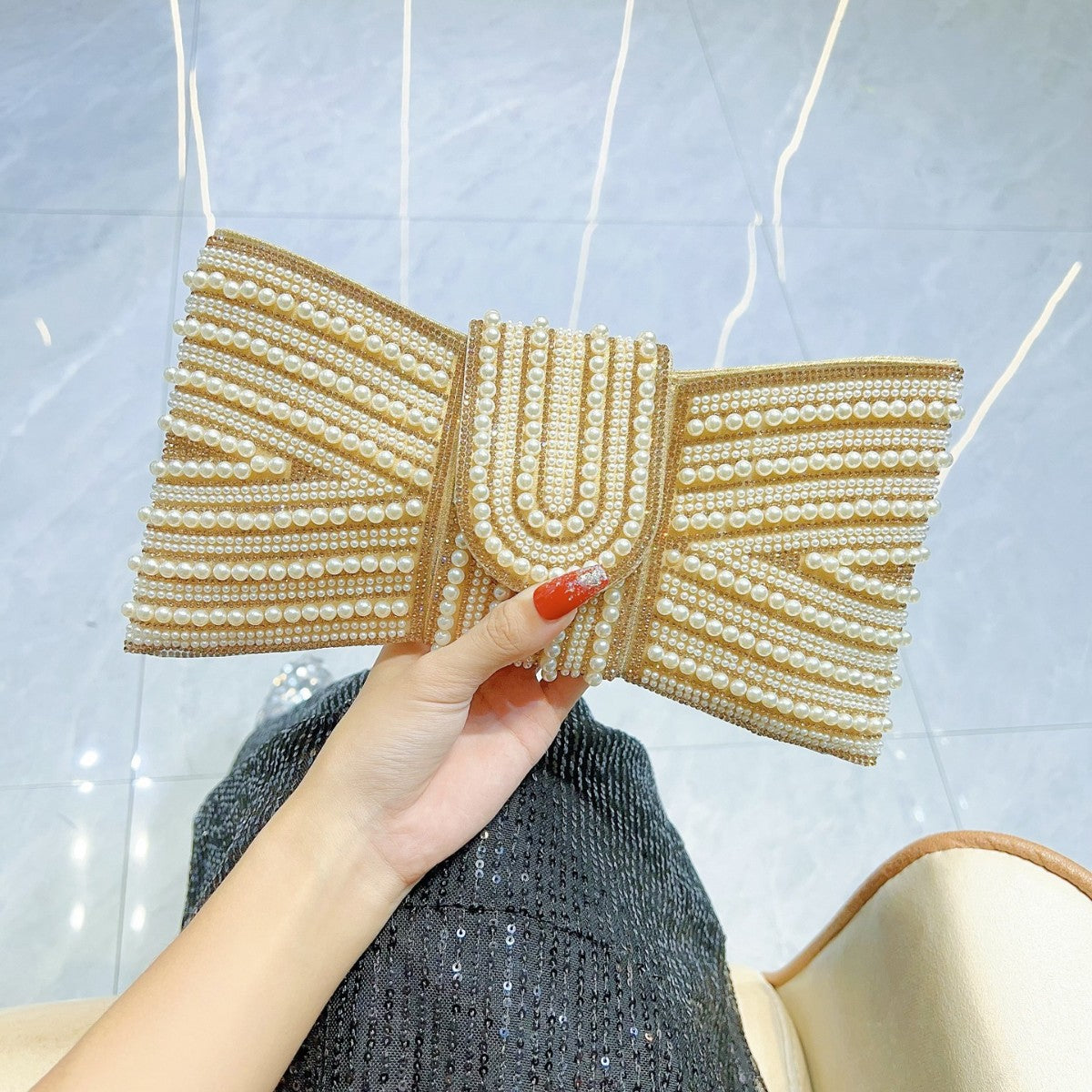 Retro High-grade Clutch Pearl Butterfly Dinner Handbags