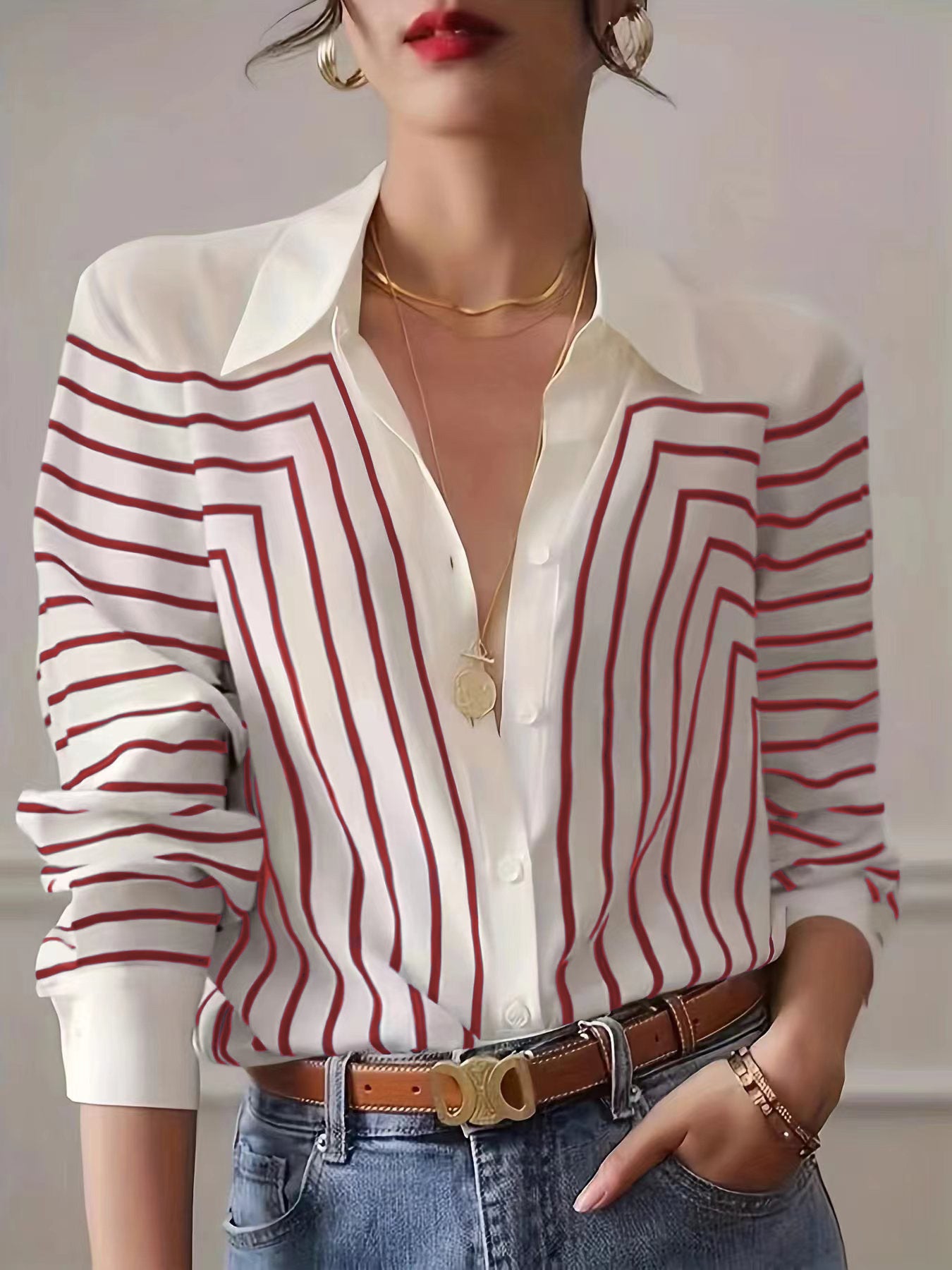 Women's Long Sleeve Loose Temperament Slimming Crepe Blouses