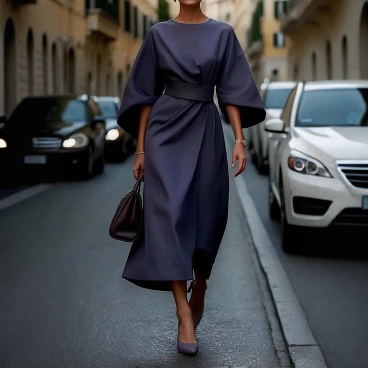 Women's Elegant Solid Color Waist Tight Dress Casual Dresses