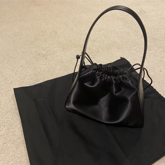 Women's Satin Splice Leather Letter Drawstring Underarm Handbags