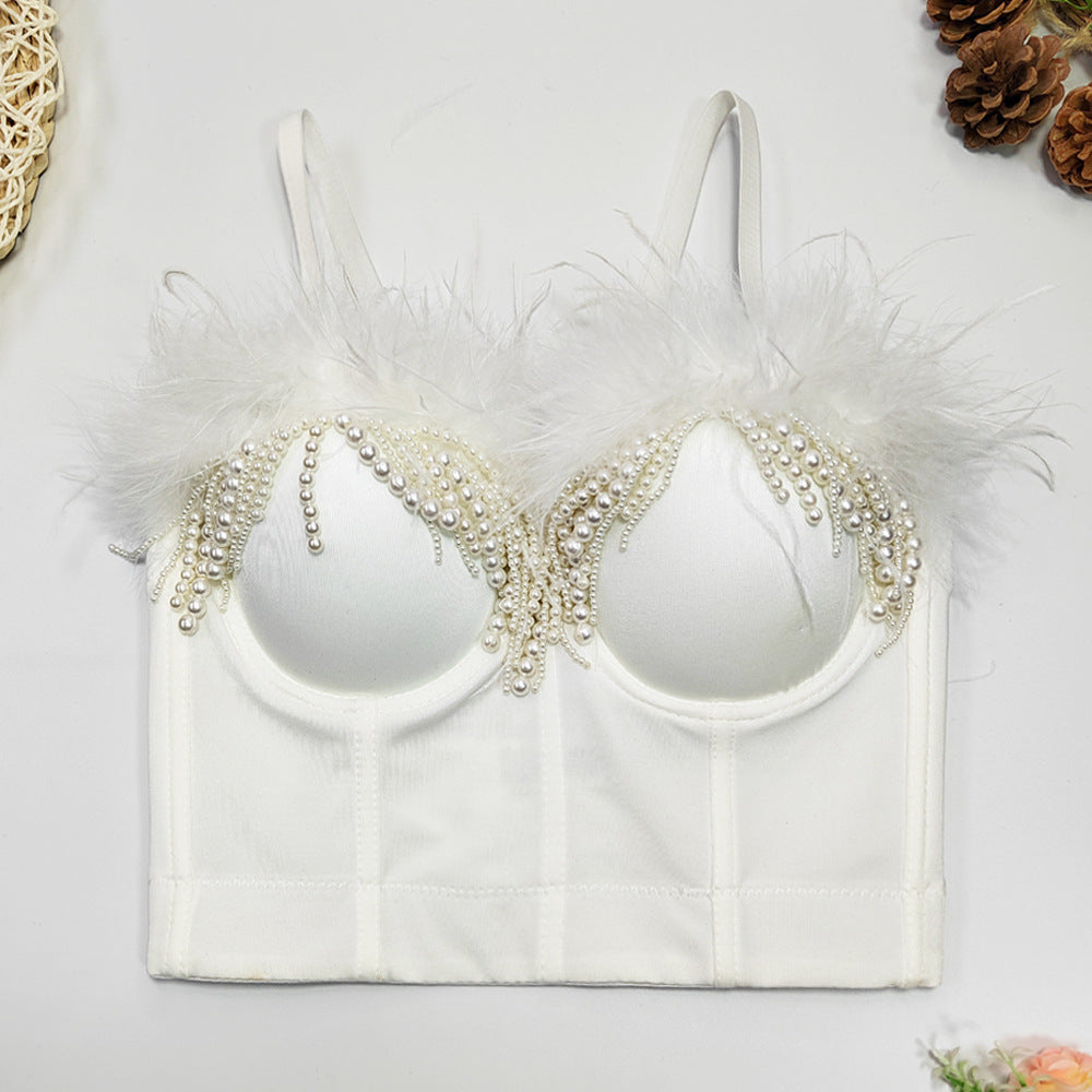 Sling Outer Wear Sexy Beaded Tassel Fishbone Tube Tops