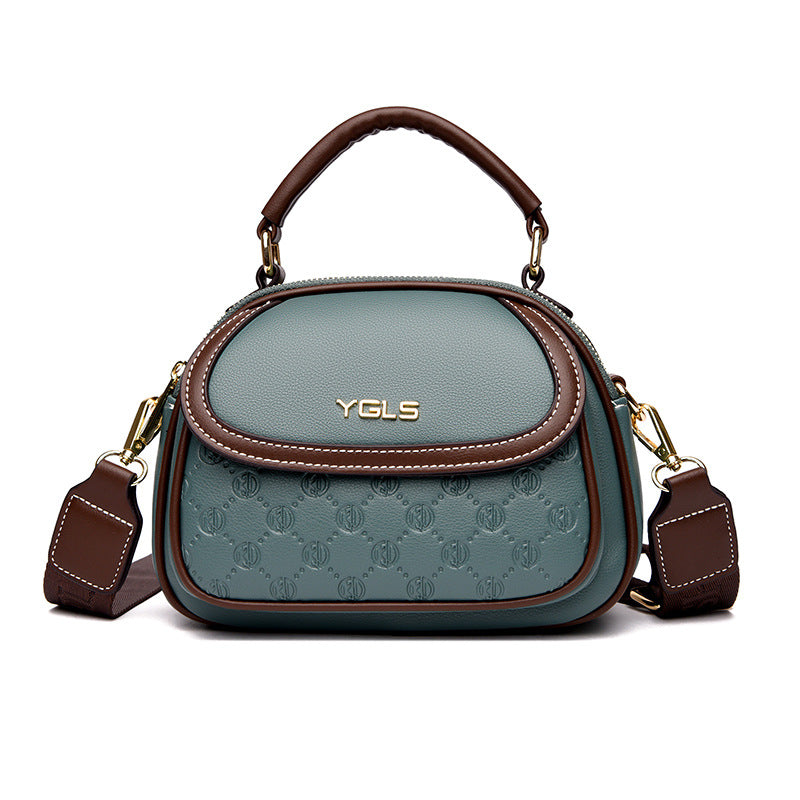 Women's Soft Leather Embossed Simple Round Large Crossbody Bags