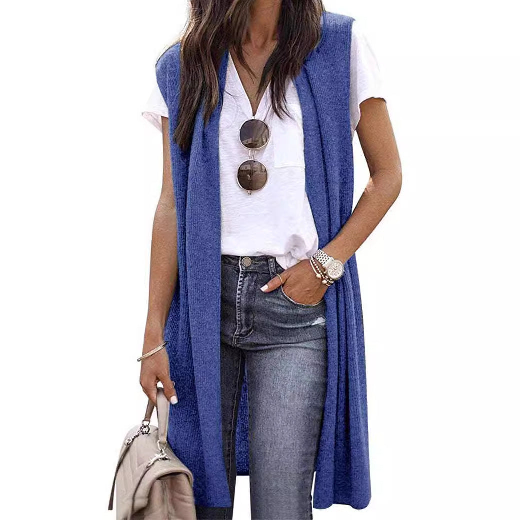 Slouchy Solid Color Fashion Casual Mid-length Vests