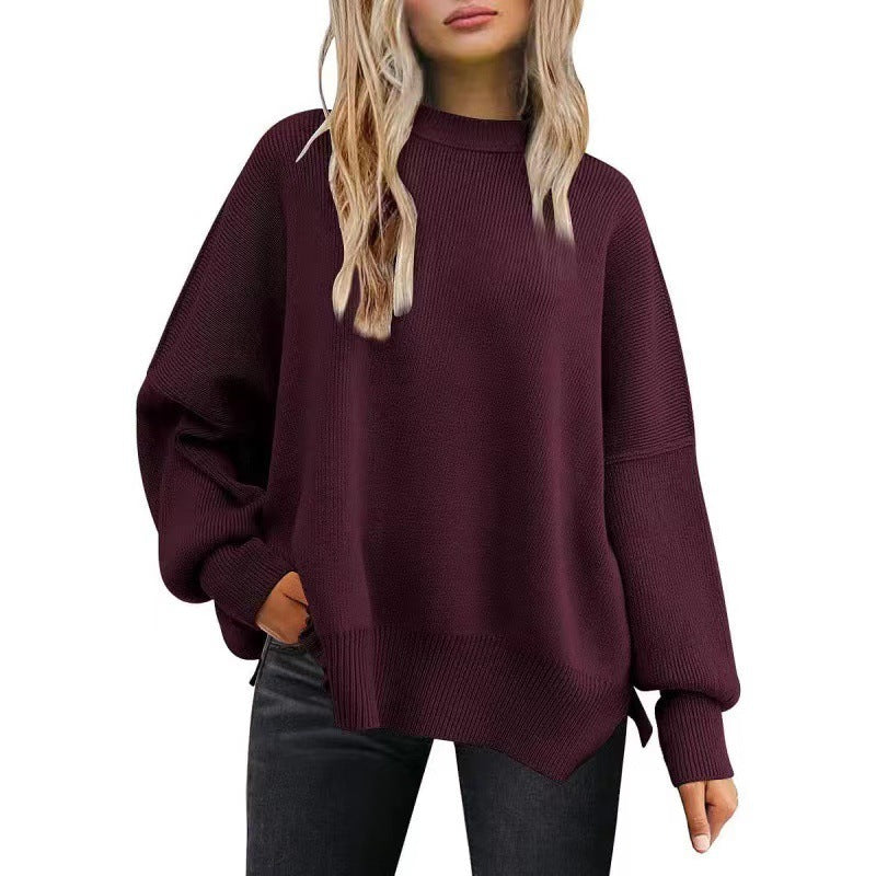 Women's Batwing Long-sleeved Autumn Knitted Side Slit Sweaters