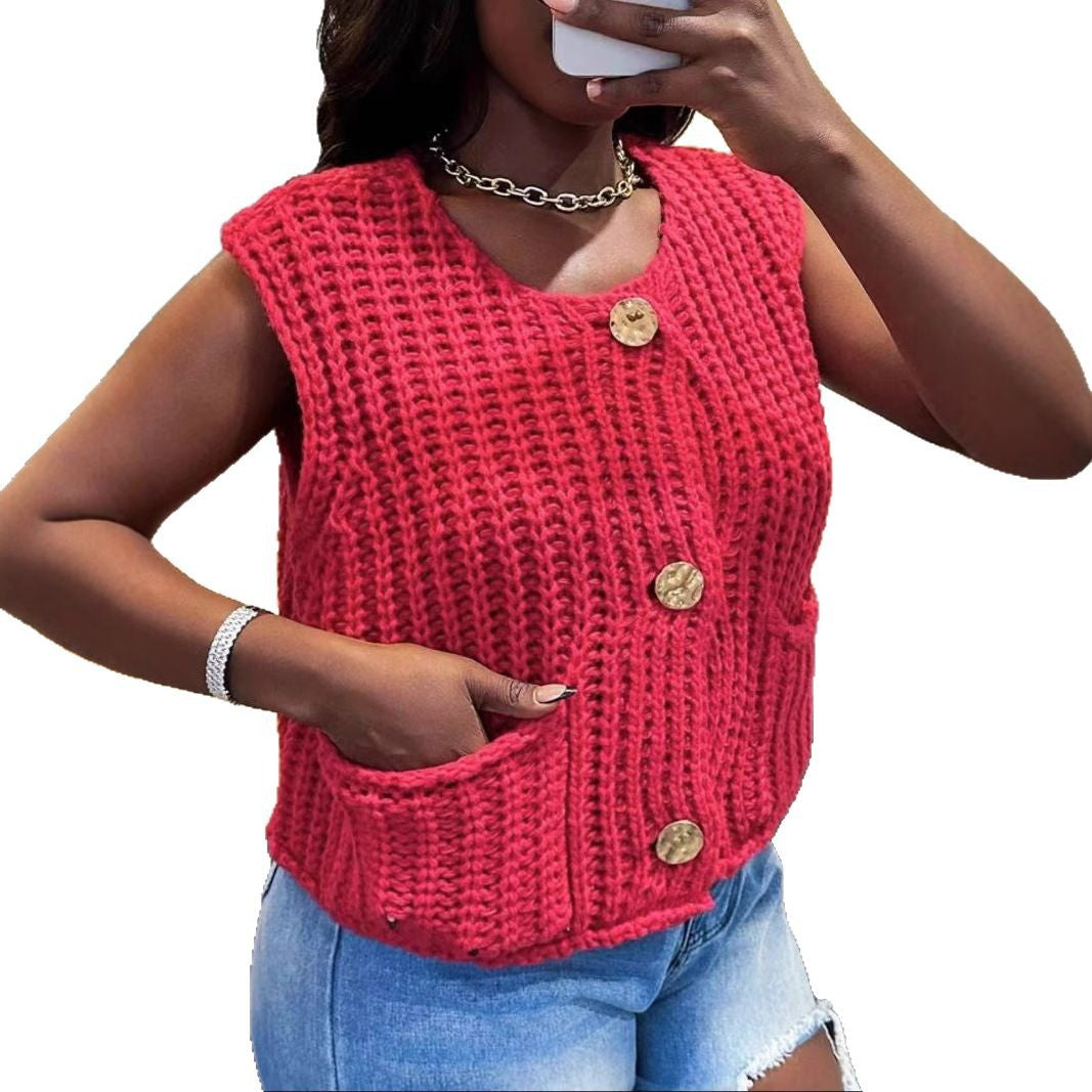Women's Summer Fashion Thick Needle Large Buttons Knitwear