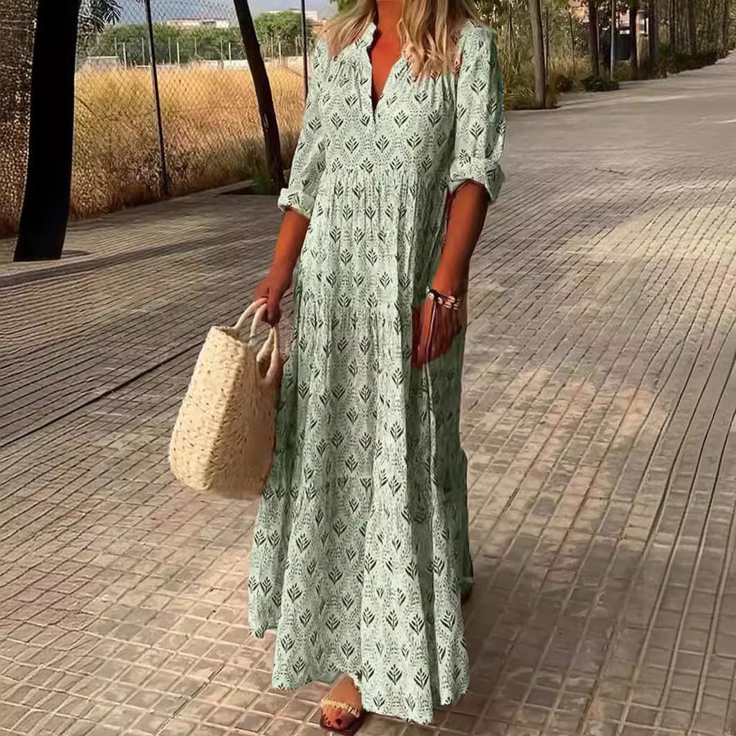 Beautiful Lady Retro Standing Collar Fashion Loose Plus Size