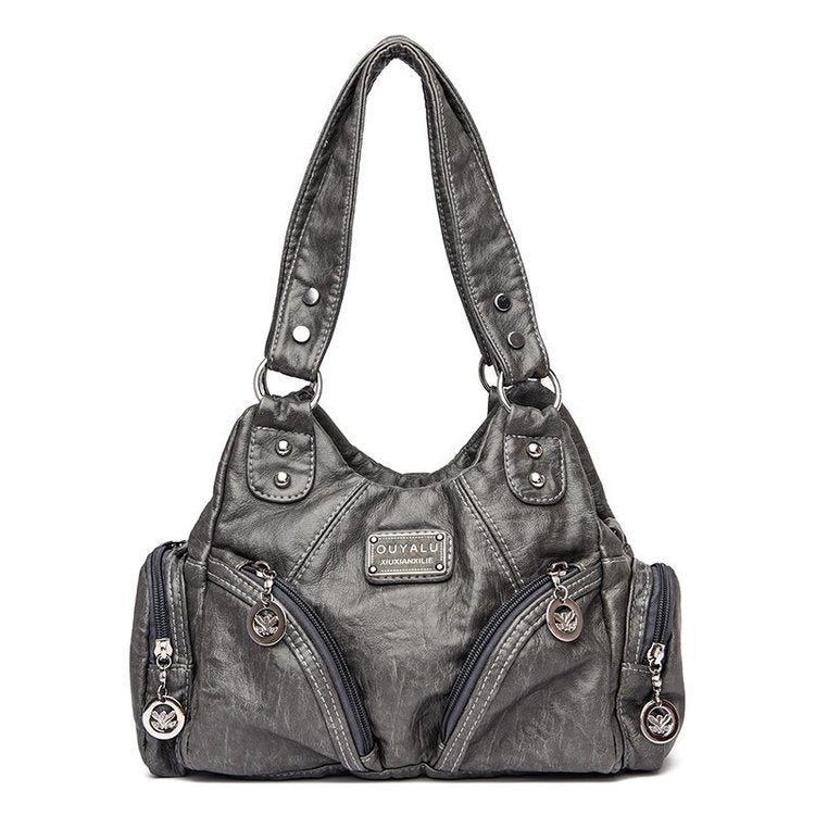 Women's Retro Soft Leather Motorcycle Trendy Quality Shoulder Bags