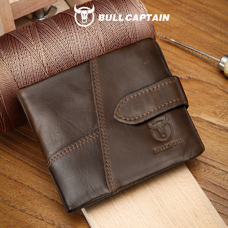 Men's Bull Captain Leather Horizontal Green Retro Men's Wallets