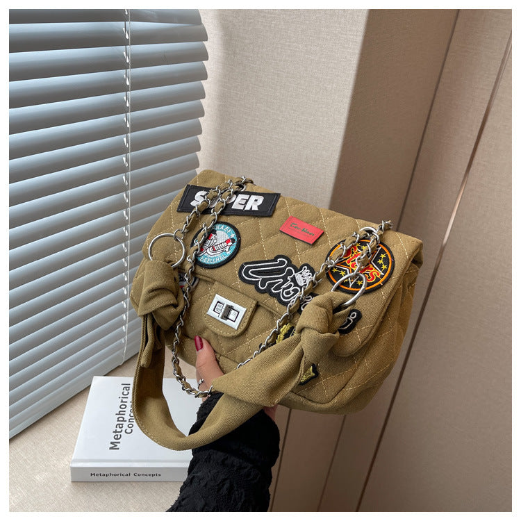 Women's Classic Style Large Capacity Fashion Badge Rhombus Crossbody Bags