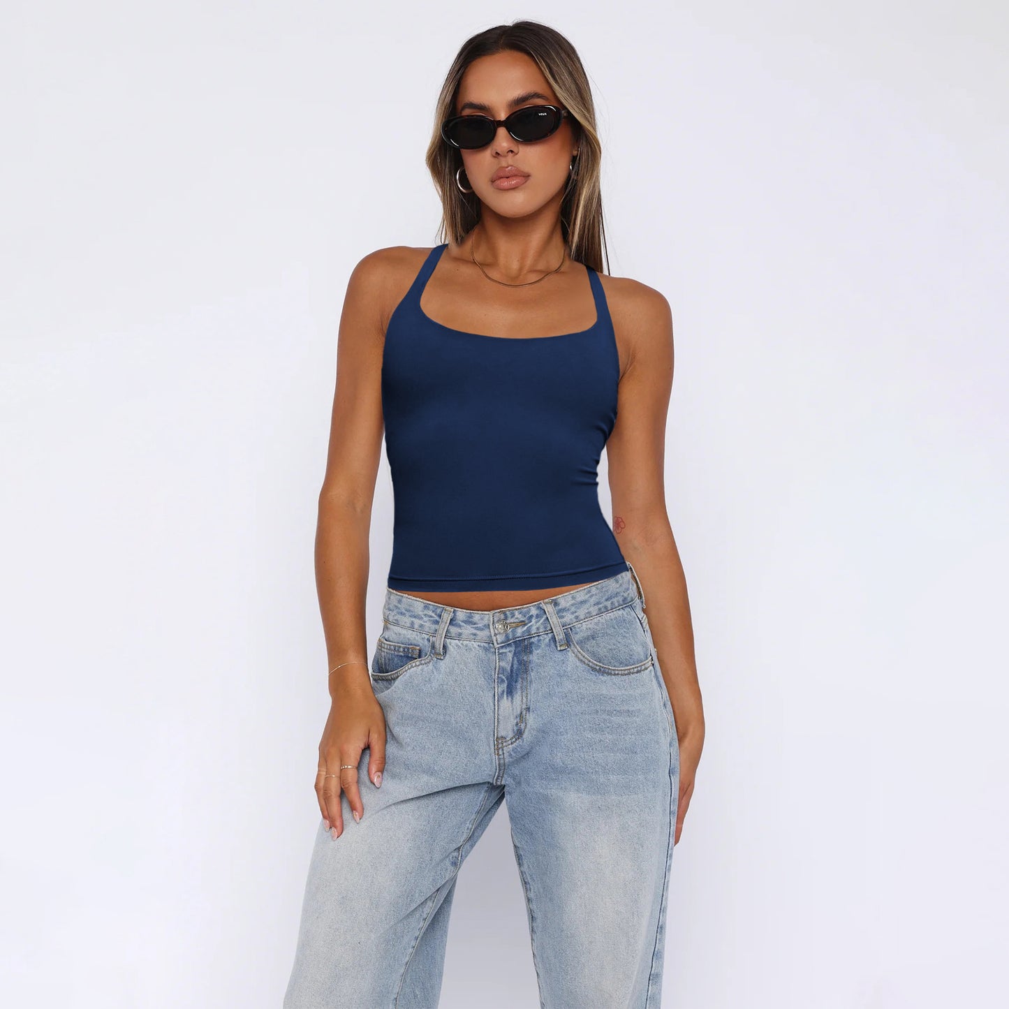 Fashion Sleeveless Solid Color Bare Back Tops