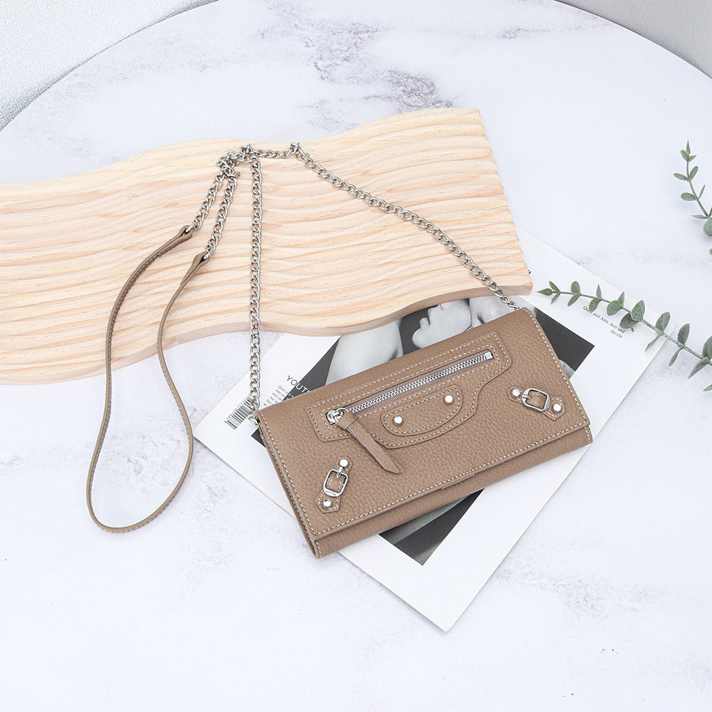 Women's Leather Motorcycle Rivet Chain Light Luxury Fashion Clutch Women's Messenger Bag