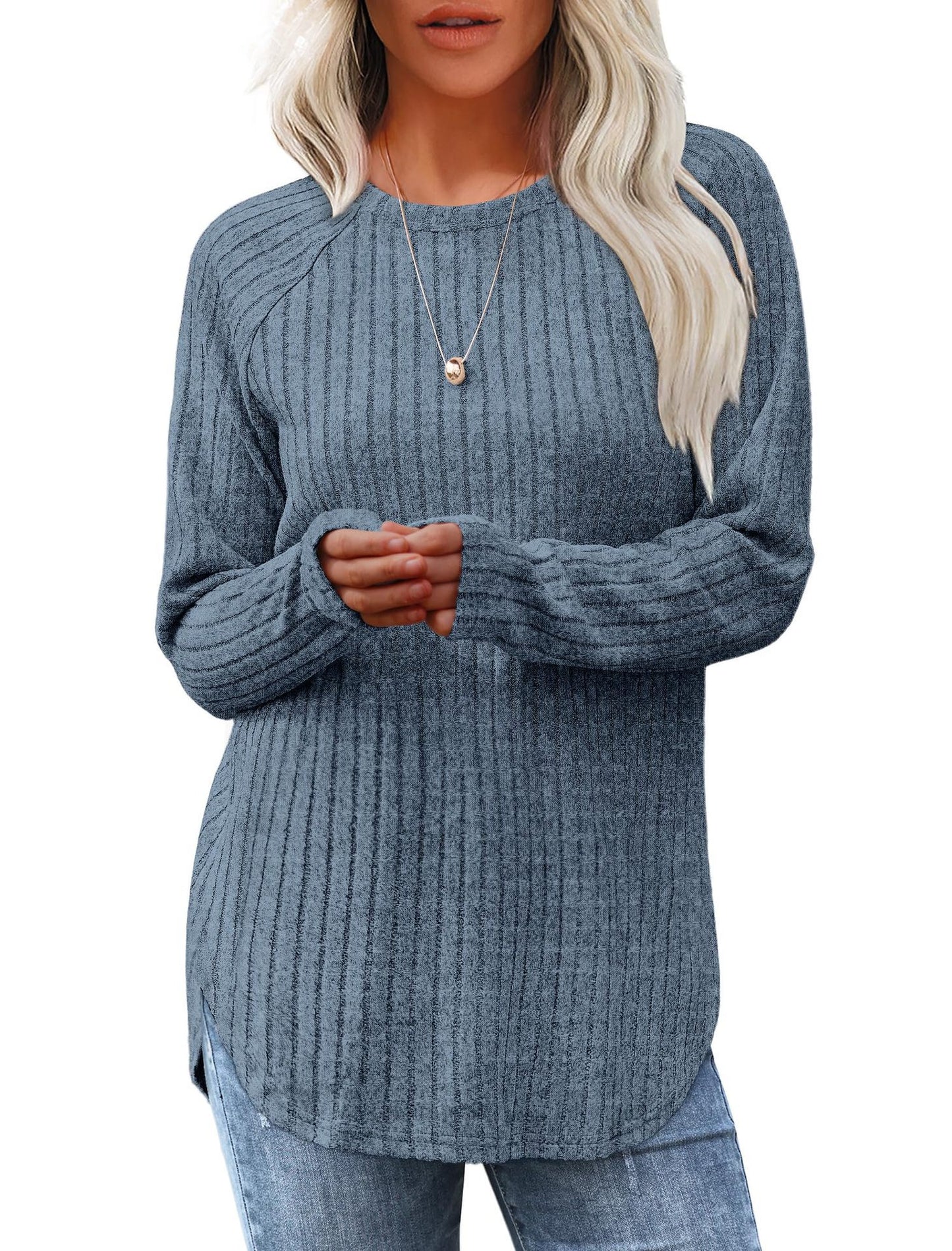 Women's Autumn Loose Round Neck High Low Blouses